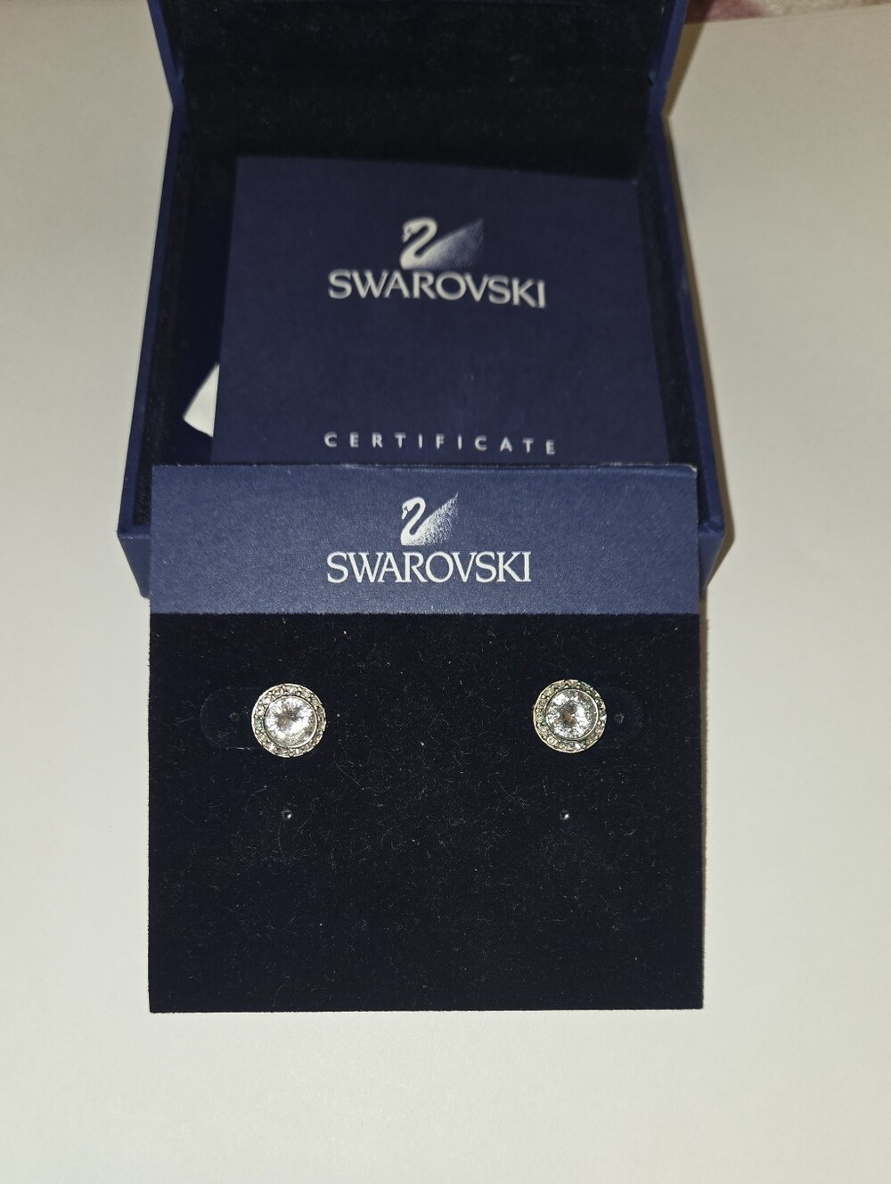 Swarovski Clear Crystal Halo Stud Earrings in Silver Tone